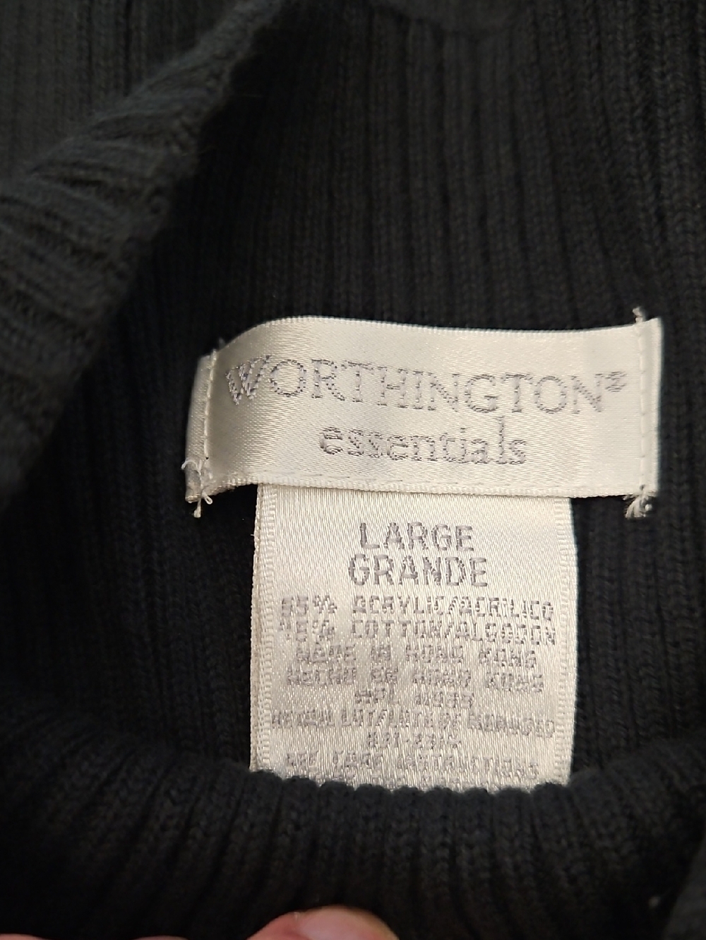Worthington Essentials Womwn's Black Ribbed Sleeveless Mock Neck Top Size Large - Picture 3 of 3